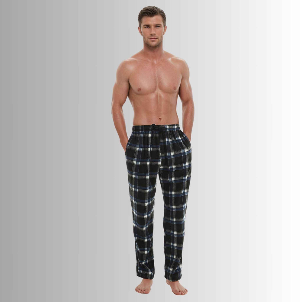 Men's Fleece Pyjama Bottoms, Lounge Pants, Blue Black