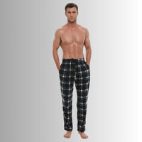 Men's Fleece Pyjama Bottoms, Lounge Pants, Blue Black - SaneShoppe