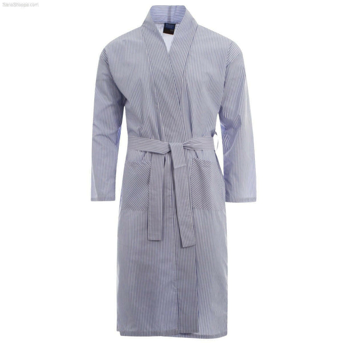 Men's Lighweight Check Stripe Kimono Wrap Dressing Gown - SaneShoppe