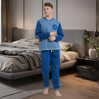 Men's Long Sleeve Pyjamas, Grey - Blue Stripe Loungewear Novelty Pjs - SaneShoppe