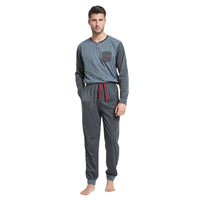 Men's Long Sleeve Pyjamas, Grey - Blue Stripe Loungewear Novelty Pjs - SaneShoppe