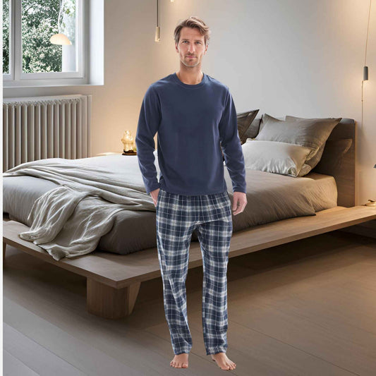 Men's Thermal Fleece Pyjama Set with Cotton Bottoms, Sizes M-XXL