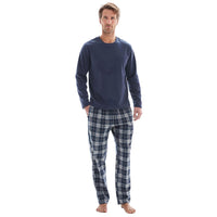 Mens Lounge Pants Loungewear Sets Fleece Top Cotton Bottom Navy Blue Check. - SaneShoppe