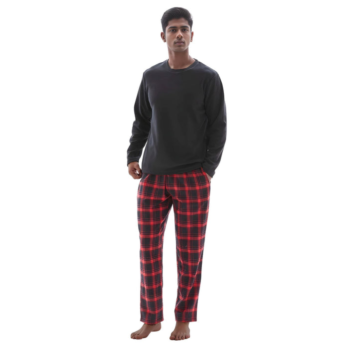 Men's Loungewear Sets Fleece top, 100% Cotton Bottoms Red - Black - SaneShoppe