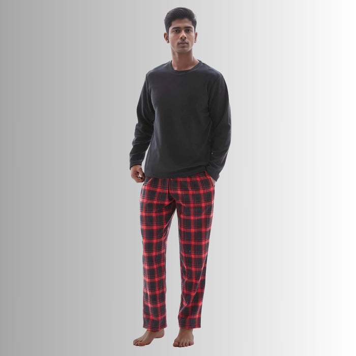 Men's Loungewear Sets Fleece top, 100% Cotton Bottoms Red - Black - SaneShoppe