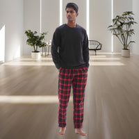 Men's Loungewear Sets Fleece top, 100% Cotton Bottoms Red - Black - SaneShoppe