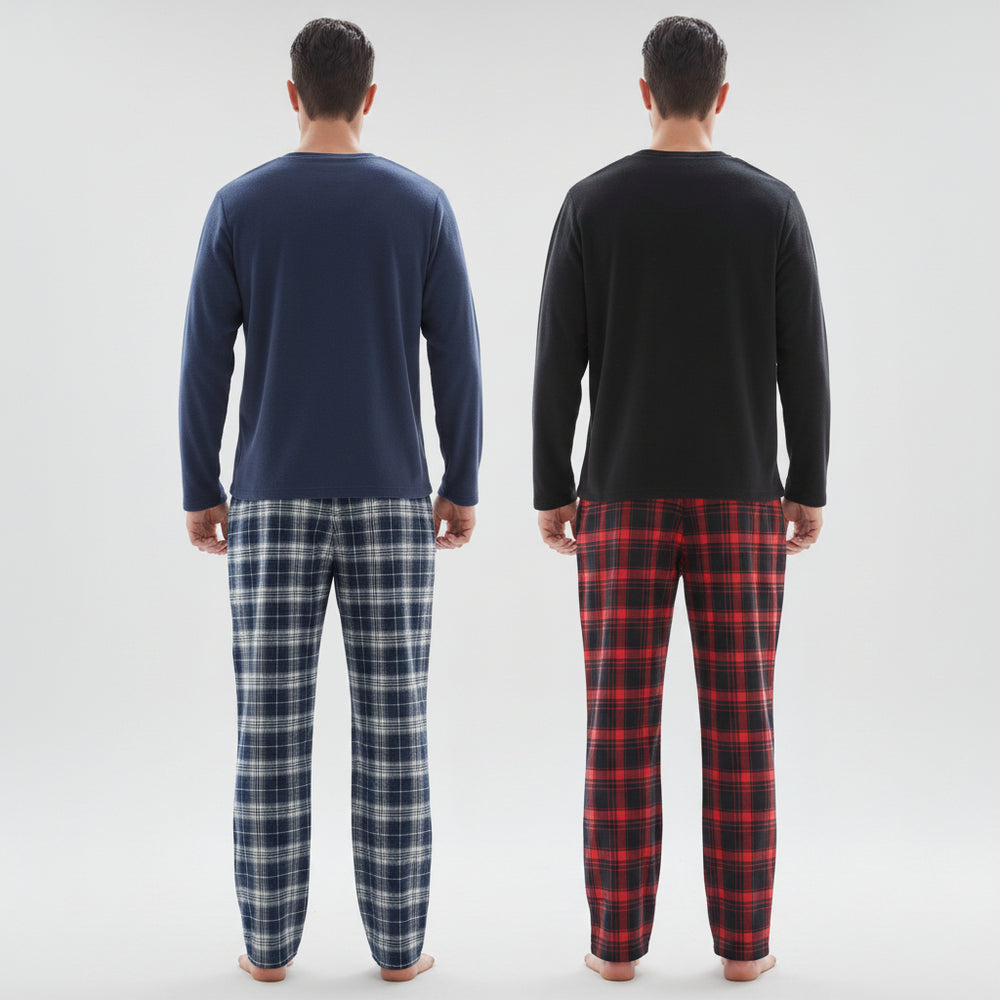 Men's Thermal Fleece Lounge Set with Cozy Check Cotton Pants