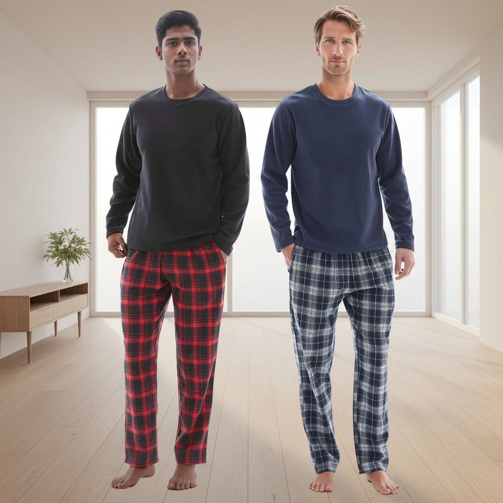 Men's Thermal Fleece Lounge Set with Cozy Check Cotton Pants