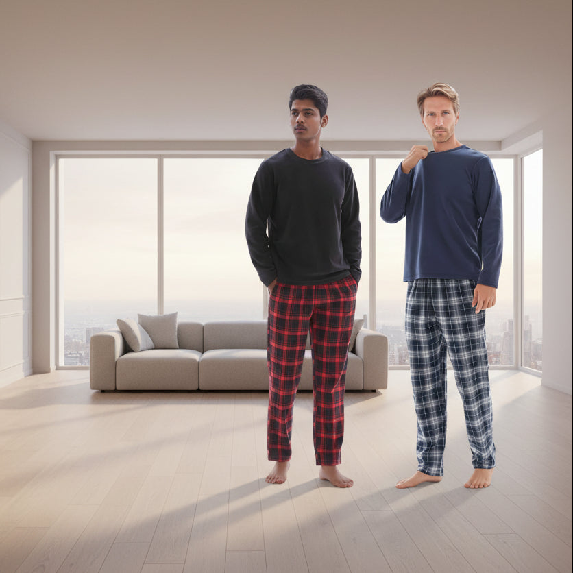 Men's Thermal Fleece Lounge Set with Cozy Check Cotton Pants