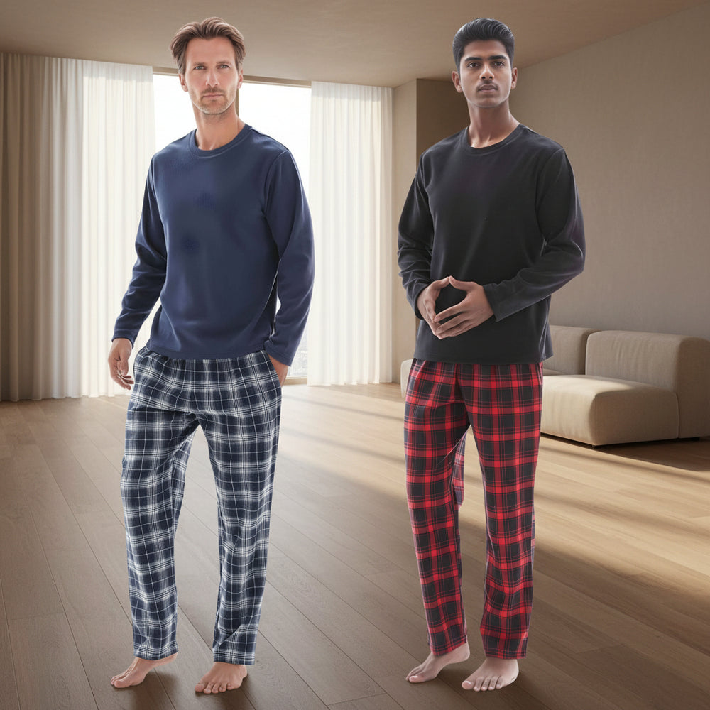 Men's Thermal Fleece Lounge Set with Cozy Check Cotton Pants