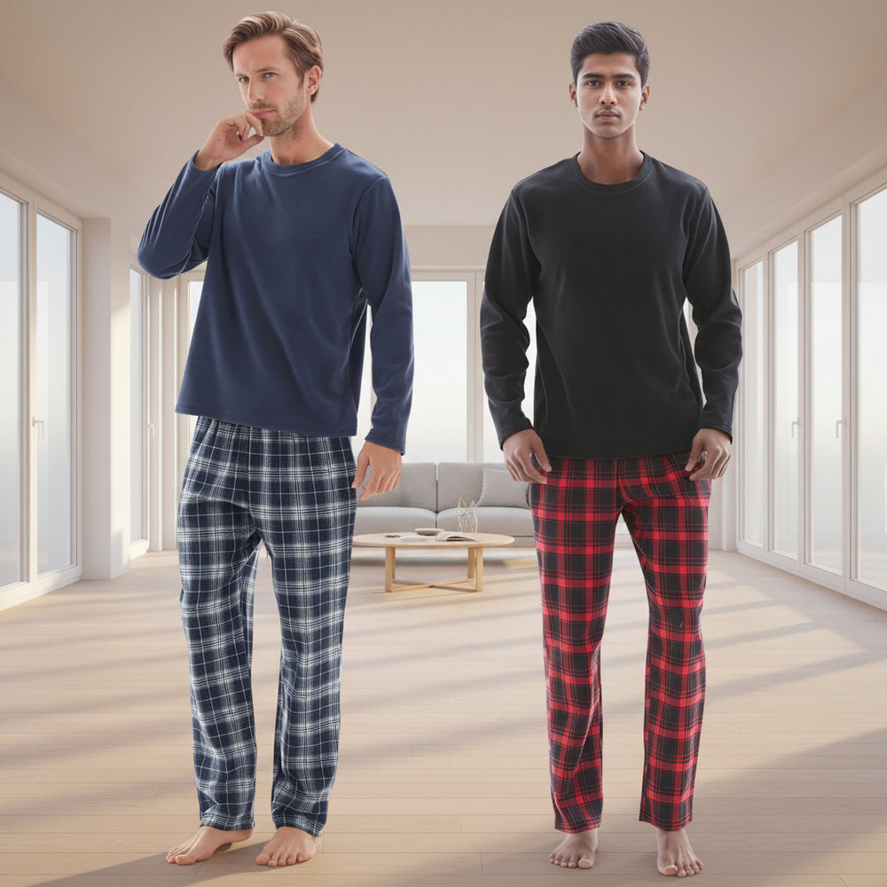 Men's Thermal Fleece Lounge Set with Cozy Check Cotton Pants