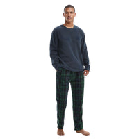 Mens Pyjamas Long Sleeve Set Fleece Green Checkered Pjs - SaneShoppe