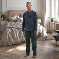 Mens Pyjamas Long Sleeve Set Fleece Green Checkered Pjs - SaneShoppe