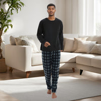 Men's Pyjamas Long Sleeve Set in Black. Comfy Pjs Thermal Fleece Loungewear. - SaneShoppe