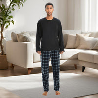 Men's Pyjamas Long Sleeve Set in Black. Comfy Pjs Thermal Fleece Loungewear. - SaneShoppe