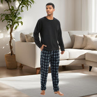 Men's Pyjamas Long Sleeve Set in Black. Comfy Pjs Thermal Fleece Loungewear. - SaneShoppe