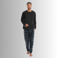 Men's Pyjamas Long Sleeve Set in Black. Comfy Pjs Thermal Fleece Loungewear. - SaneShoppe