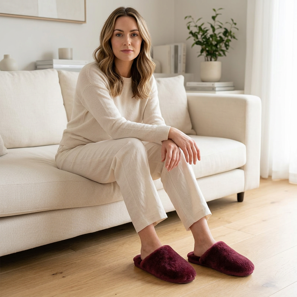 Women's Wool Slippers with Soft Shearling Lining for Cozy Winter Comfort