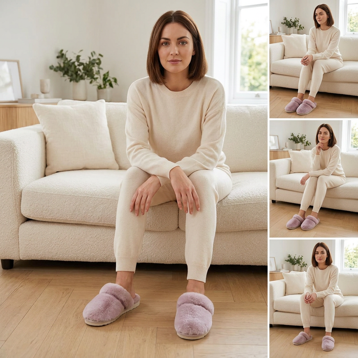 Cozy Sheepskin Winter Slippers for Women - Warm Indoor Fur Wool Slip-Ons