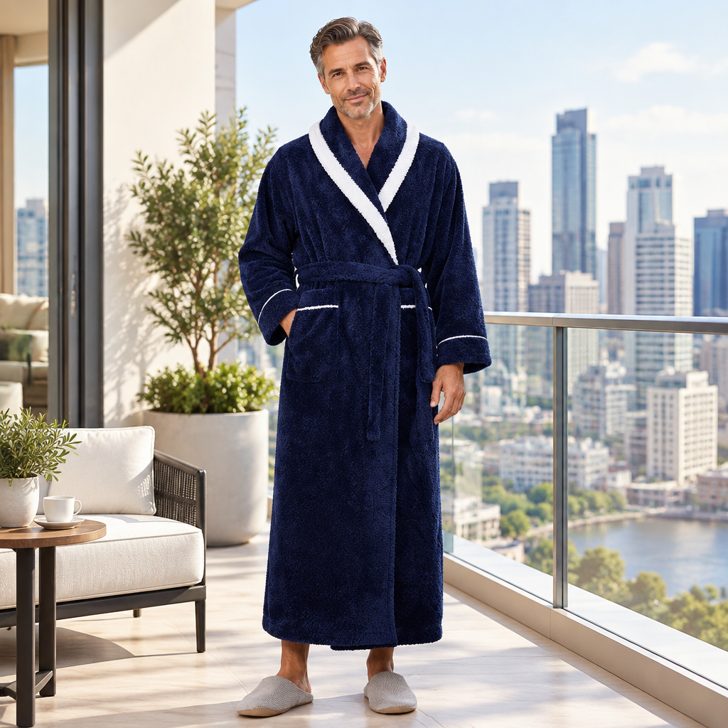 Men's Oversized Fleece Bathrobe - Coral Flannel Kimono Robe for Couples