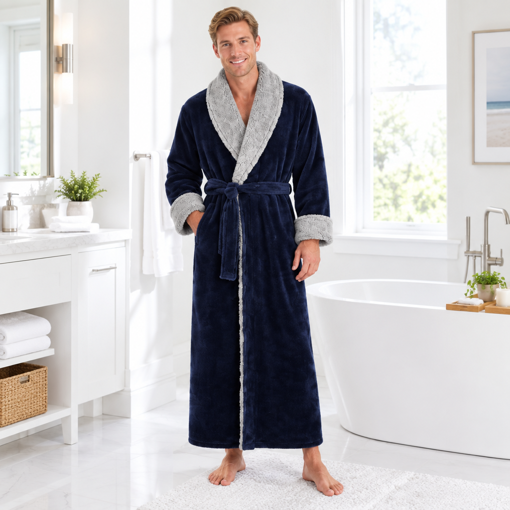 Men's Plus Size Winter Bathrobe - Ultra-Soft Coral Fleece Luxury for Cozy Comfort