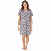 Women's Satin Nightshirt Button Down Printed Floral Navy Sleepwear