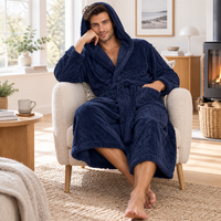 Jacquard Flannel Hooded Bathrobe for Men - Plush Coral Fleece Gown