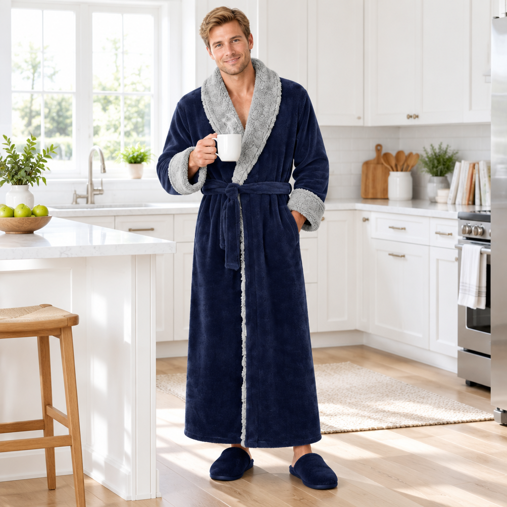Men's Plus Size Winter Bathrobe - Ultra-Soft Coral Fleece Luxury for Cozy Comfort