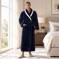 Men's Oversized Fleece Bathrobe - Coral Flannel Kimono Robe for Couples