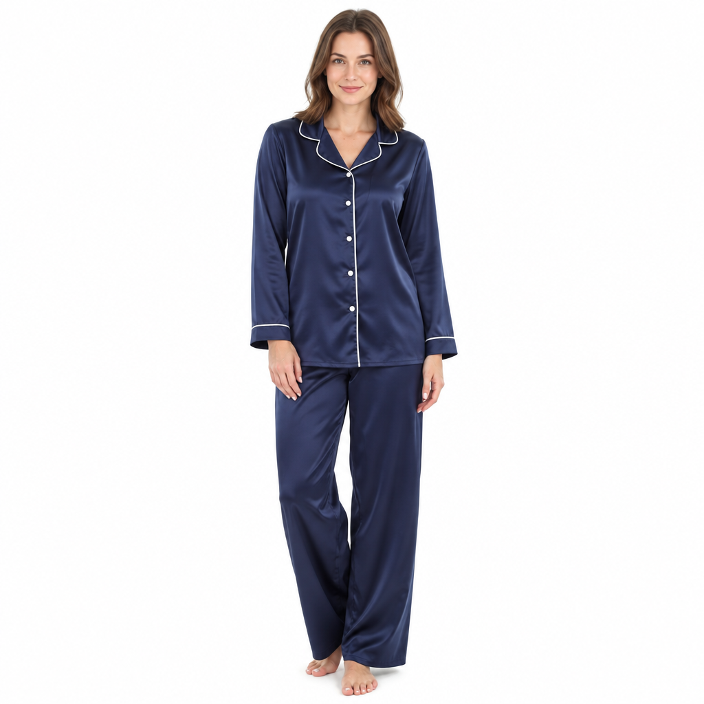 Women’s Long-Sleeve Pyjama Set with Contrast Piping