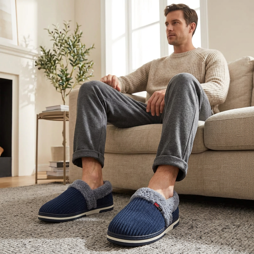 Men’s Plush Winter Slippers – Soft, Warm Indoor Shoes with Non-Slip Rubber Soles