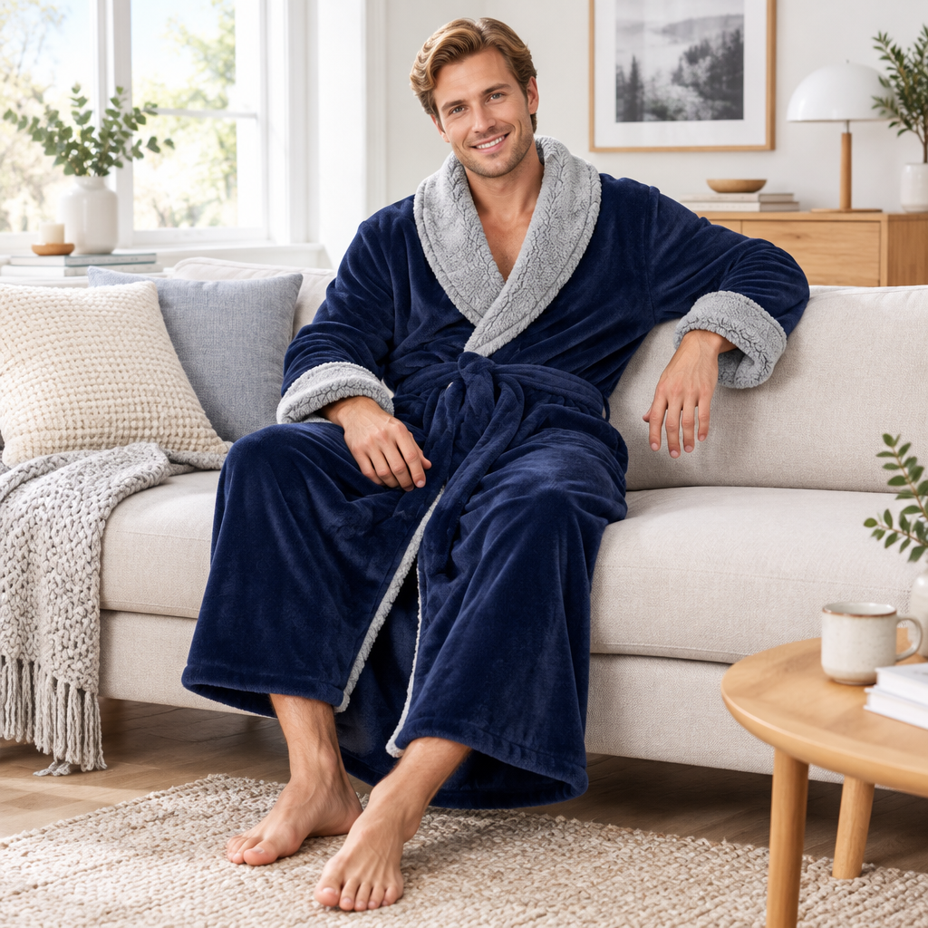 Men's Plus Size Winter Bathrobe - Ultra-Soft Coral Fleece Luxury for Cozy Comfort