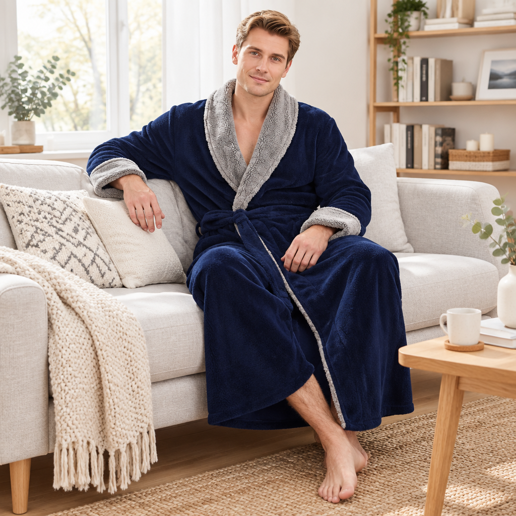 Men's Plus Size Winter Bathrobe - Ultra-Soft Coral Fleece Luxury for Cozy Comfort