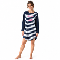 Women's Striped Jersey Nightshirt with Front Print Navy