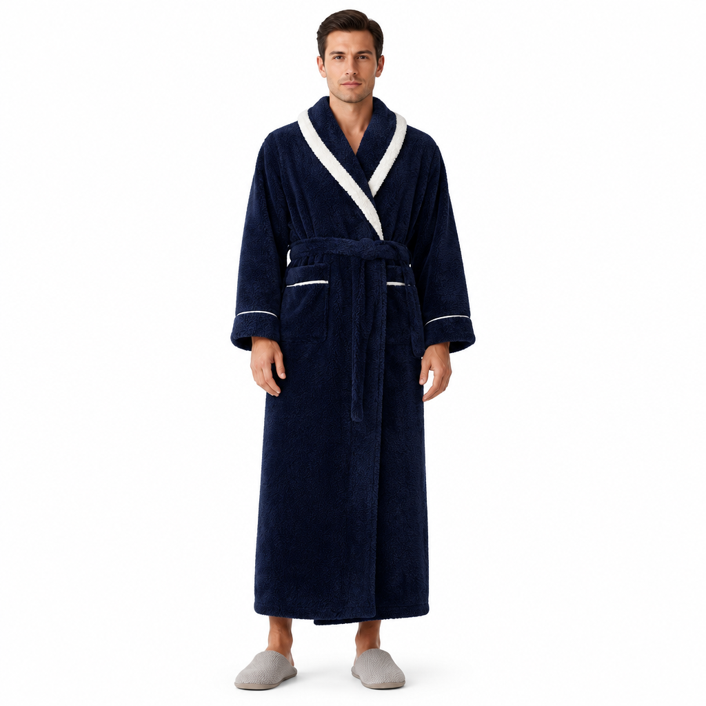 Men's Oversized Fleece Bathrobe - Coral Flannel Kimono Robe for Couples