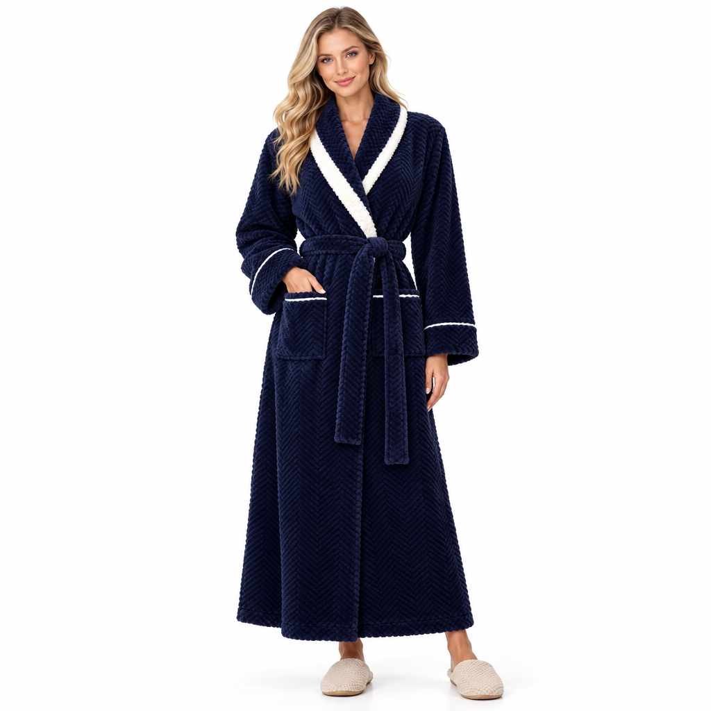 Men's Oversized Fleece Bathrobe - Coral Flannel Kimono Robe for Couples