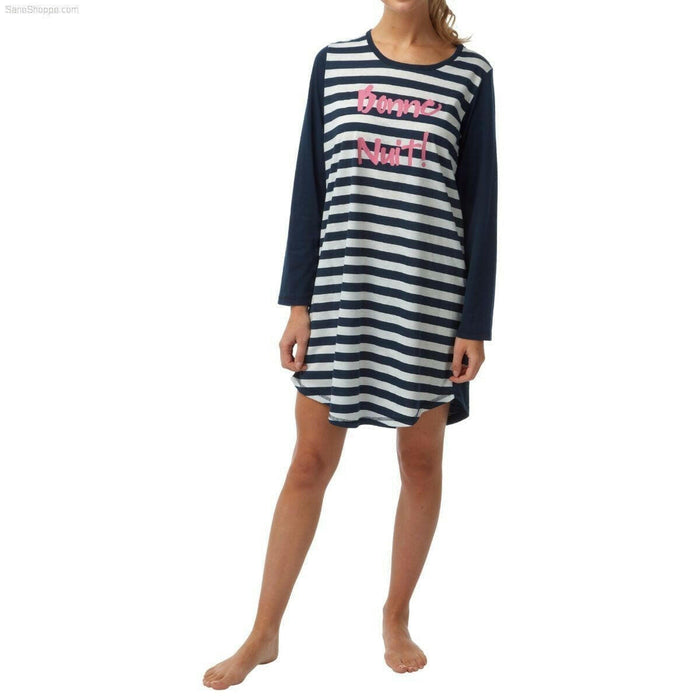 Women's Striped Jersey Nightshirt with Front Print Navy - SaneShoppe