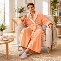 Men's Oversized Fleece Bathrobe - Coral Flannel Kimono Robe for Couples