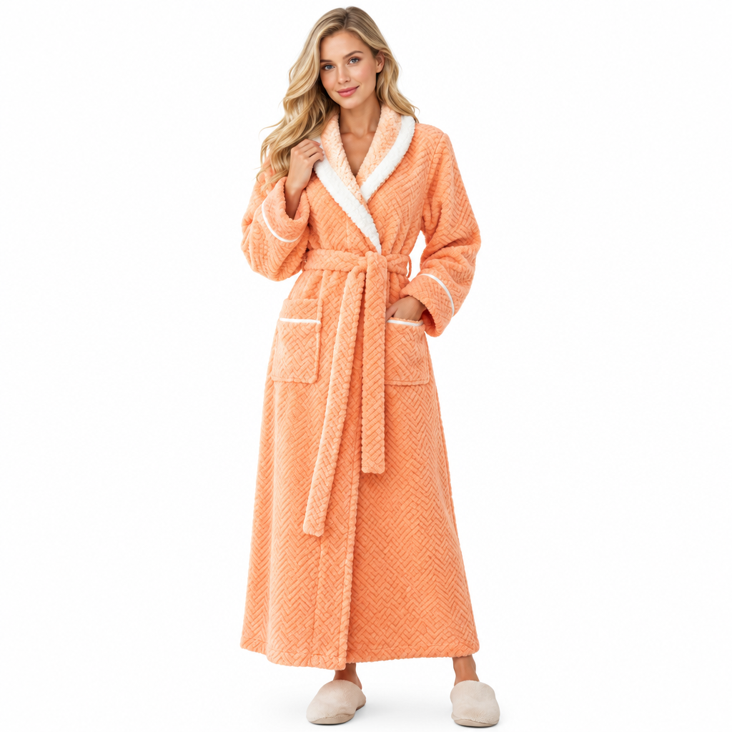 Men's Oversized Fleece Bathrobe - Coral Flannel Kimono Robe for Couples