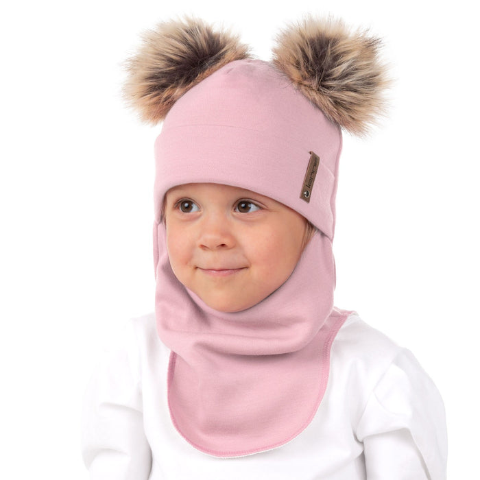 Pink Merino Wool Double Pom-Pom Balaclava