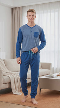 Men's Brushed Pyjama Sets Blue– Ultimate Comfort for Cozy Nights