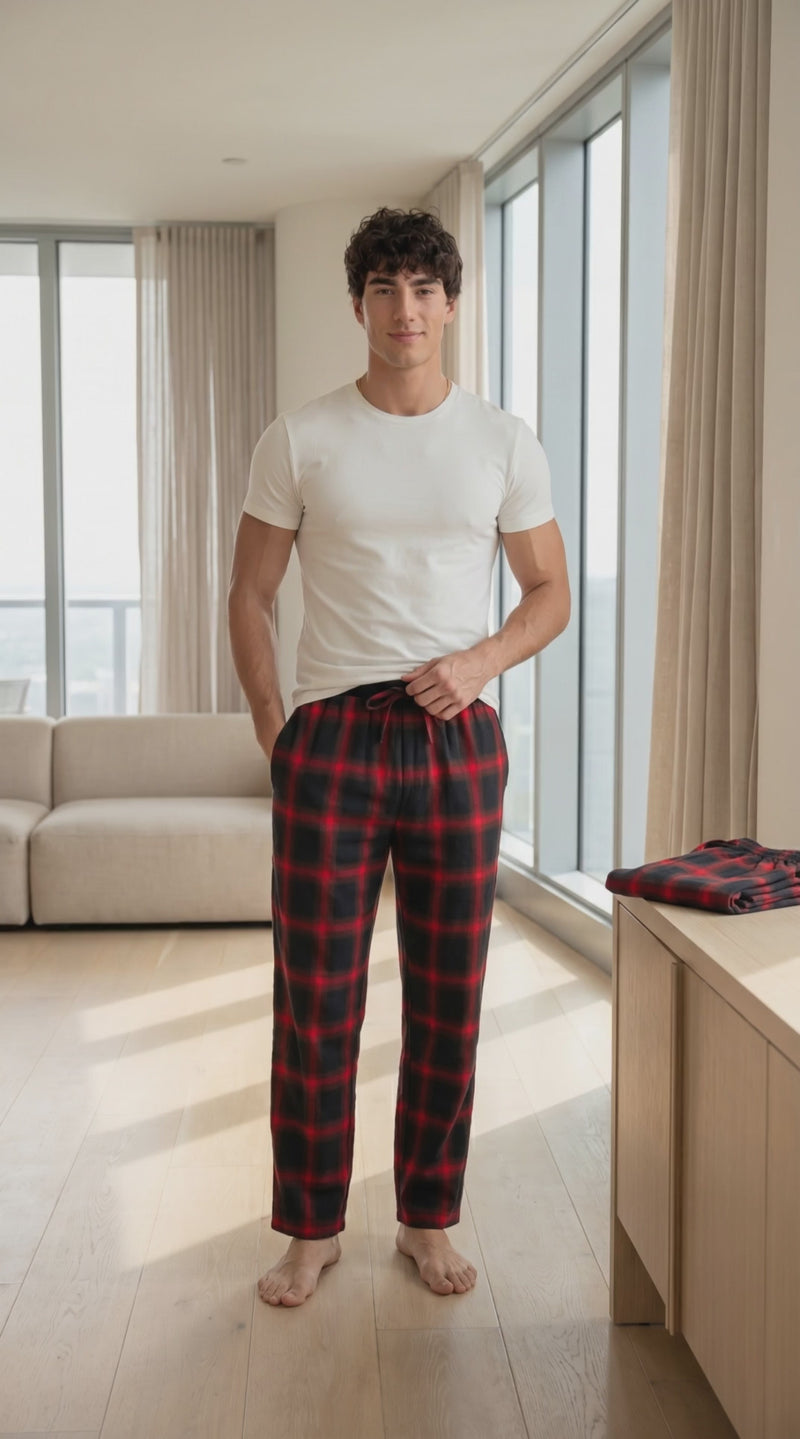 Men's Cotton Flannel Pyjama Bottoms - Lightweight Comfort, Pack of 2