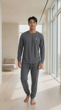 Men's Premium Brushed Fabric Grey Loungewear Set – Elevate Your Comfort