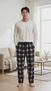 Men's Fleece Loungewear Pants - Black Red Pajama Bottoms for Ultimate Comfort and Style