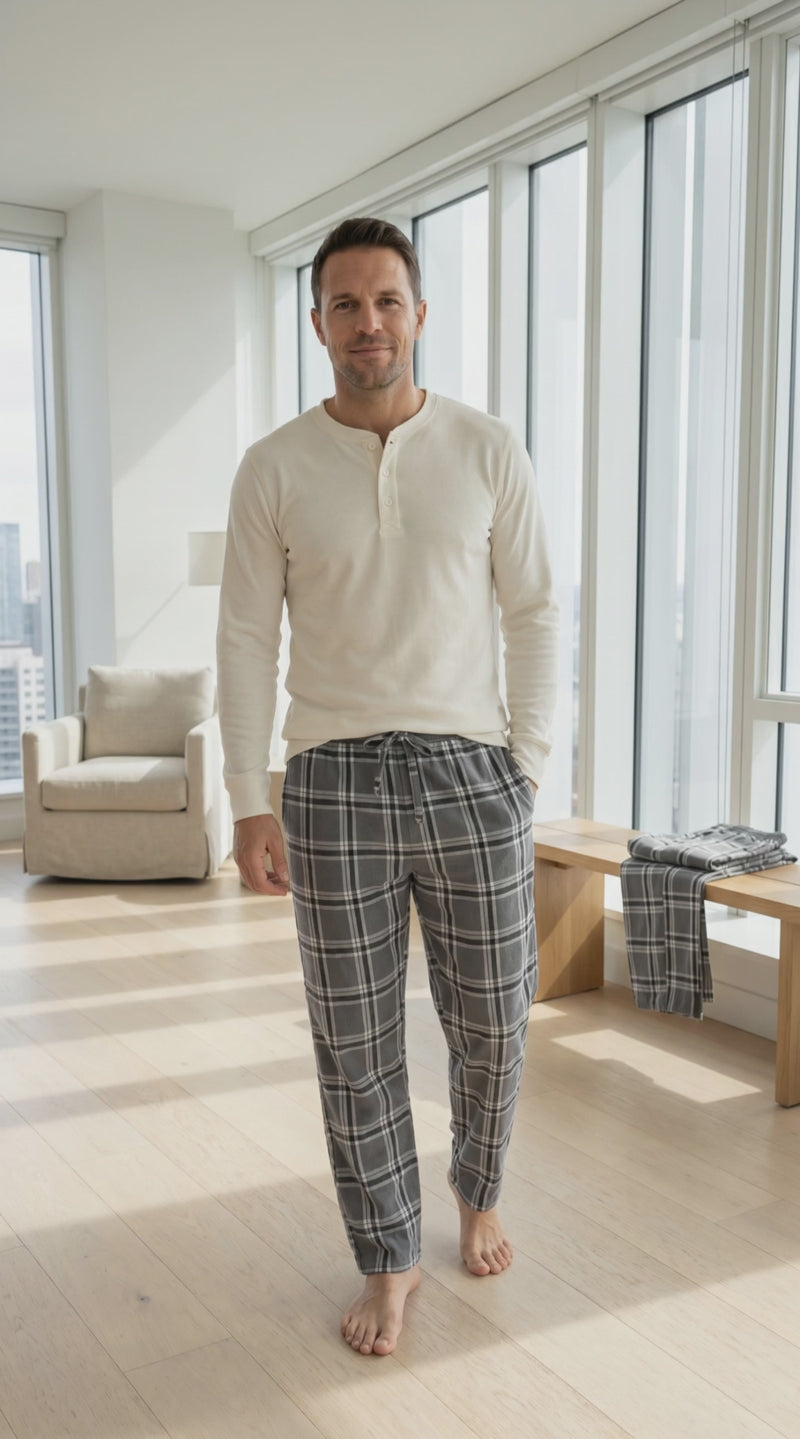 SaneShoppe Men's Cotton Flannel Pyjama Bottoms - Lightweight Comfort, Pack of 2