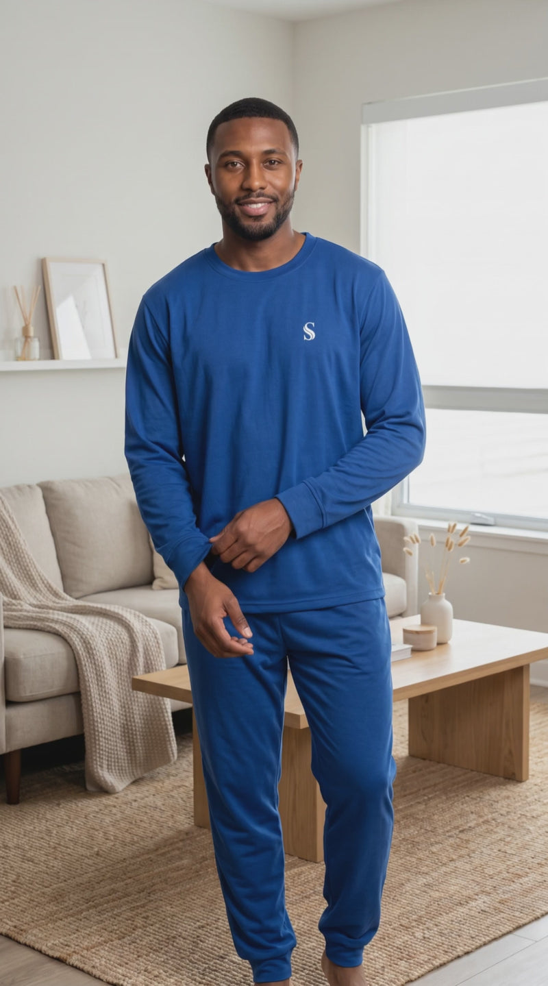 Men's Premium Brushed Fabric Blue Loungewear Set – Elevate Your Comfort
