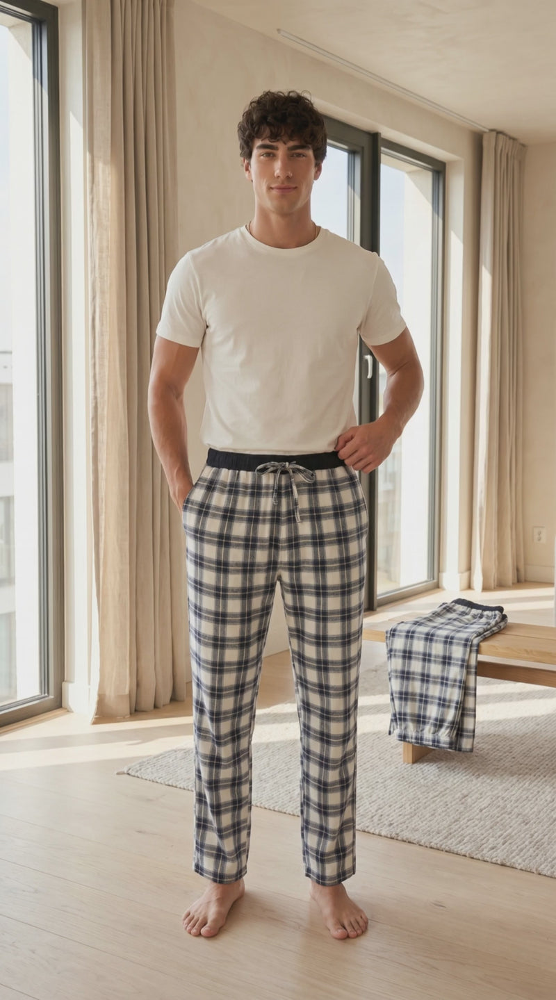 Men's Cotton Flannel Pyjama Bottoms - Lightweight Comfort, Pack of 2