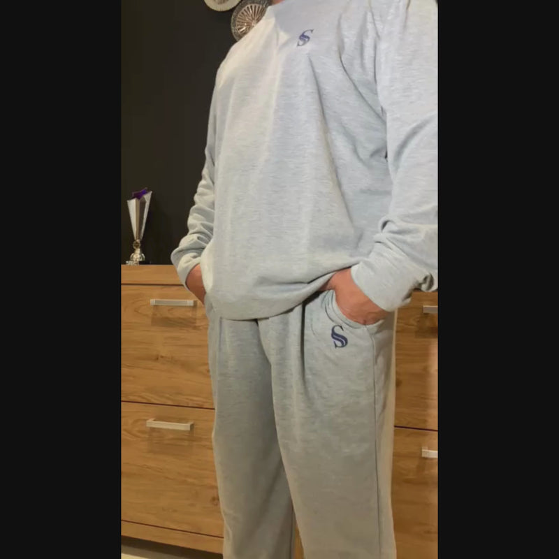 Pyjama Sets with Gray Cuffed Sleeves and Matching Bottoms