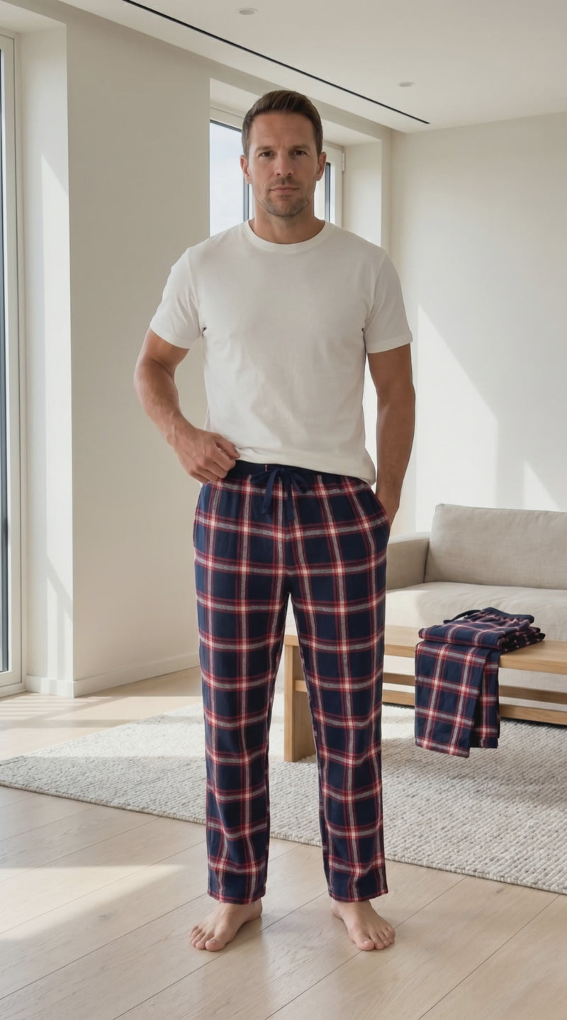 SaneShoppe Men's Cotton Flannel Pyjama Bottoms - Lightweight Comfort, Pack of 2