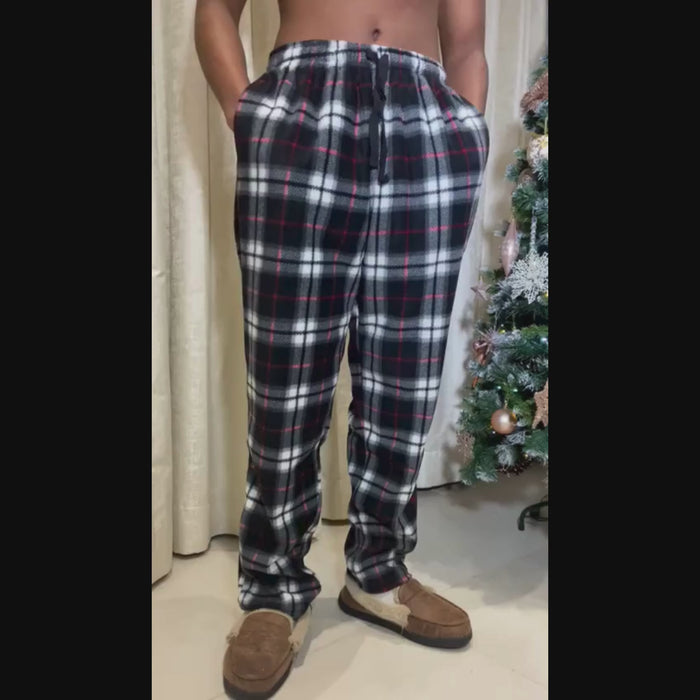 Men's Fleece Loungewear Pyjama Bottoms Lounge Pants Black Red